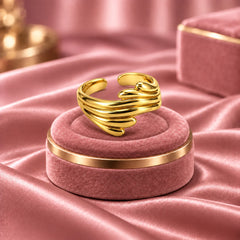 Aurelia Verve Layered Open Cuff Sculptural Gold Statement Ring