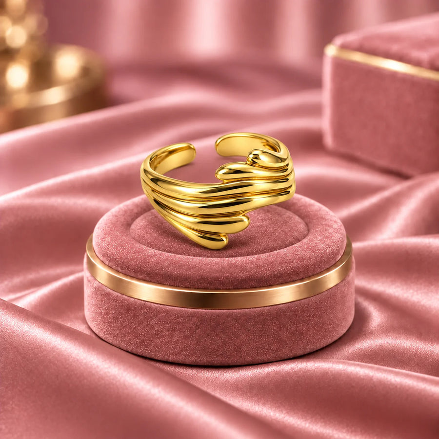 Aurelia Verve Layered Open Cuff Sculptural Gold Statement Ring