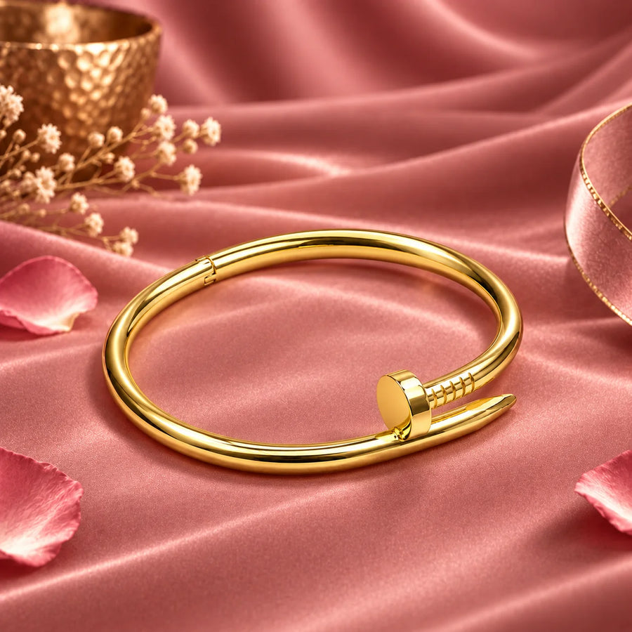 Aurex Clou Nail Inspired Gold Tone Luxury Bangle Bracelet