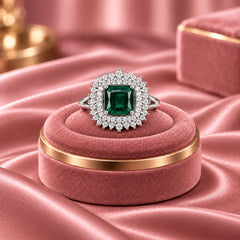 Verdant Royale Square Halo Statement Ring