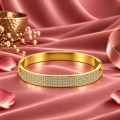 Regal Strata Five Row Clear Accent Gold Tone Luxury Bangle Bracelet