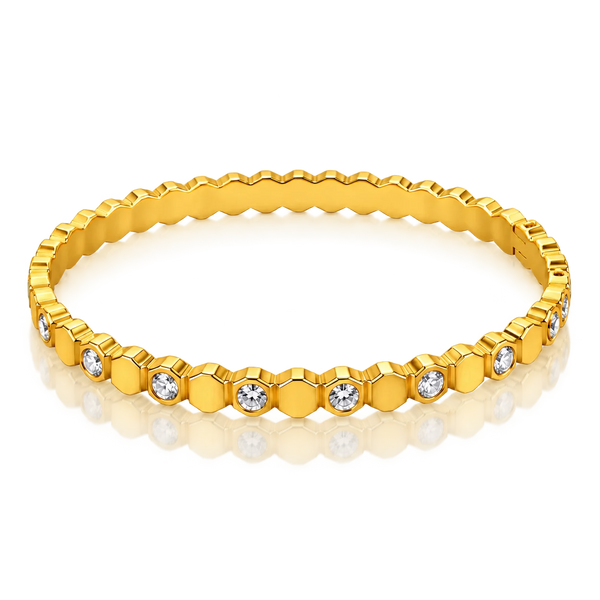 Celeste Lumière Geometric Clear Stone Gold Tone Bangle Bracelet