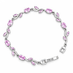 Rosé Tulip Vine Pink Stone Silver Tone Luxury Bracelet
