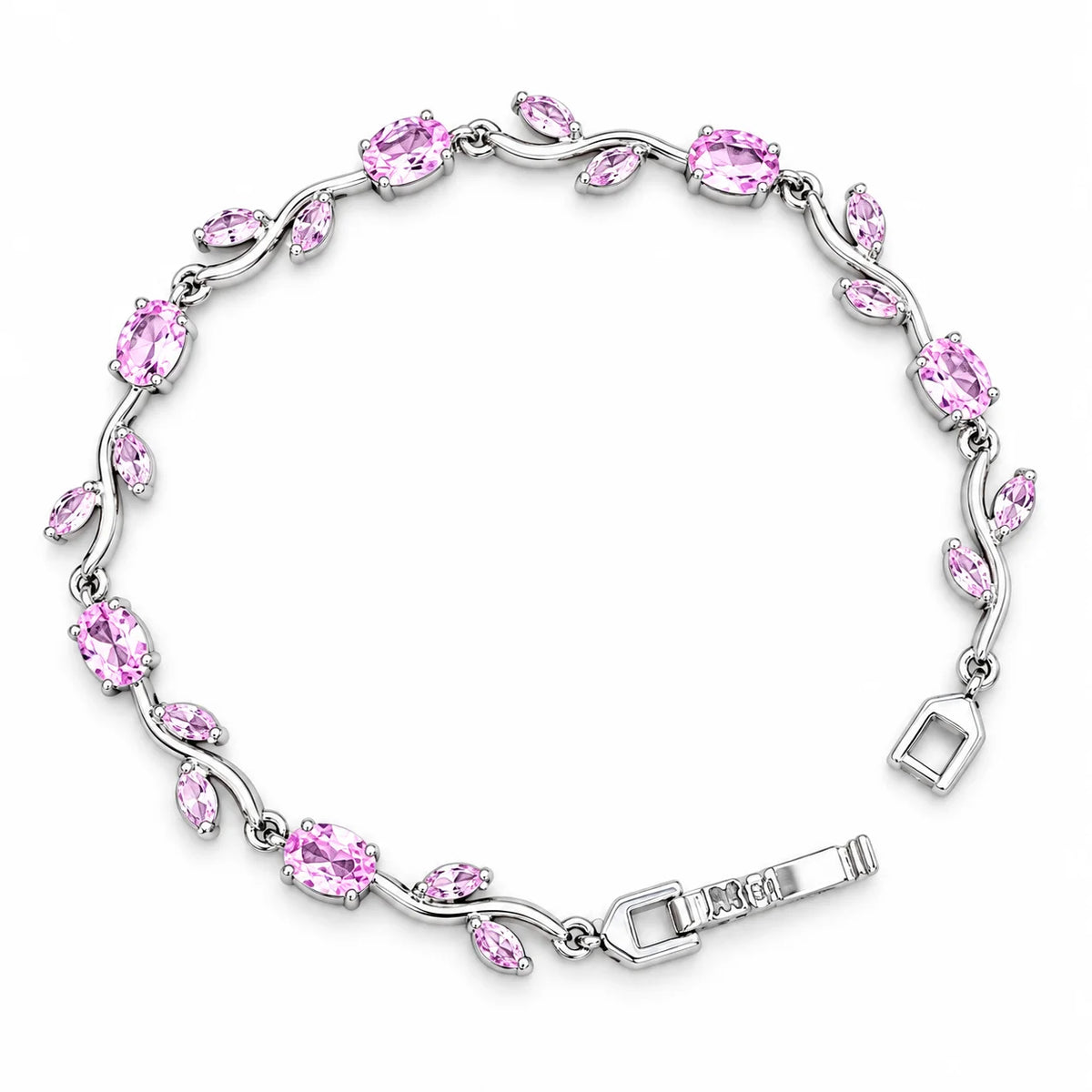 Rosé Tulip Vine Pink Stone Silver Tone Luxury Bracelet
