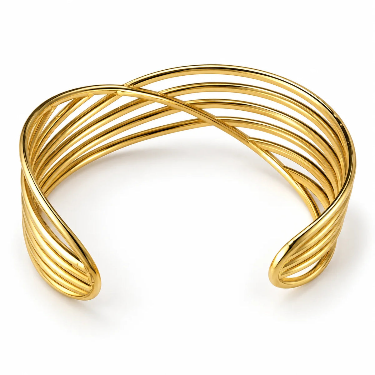 Aurelia Verve Criss Cross Sculptural Gold Tone Cuff Bracelet