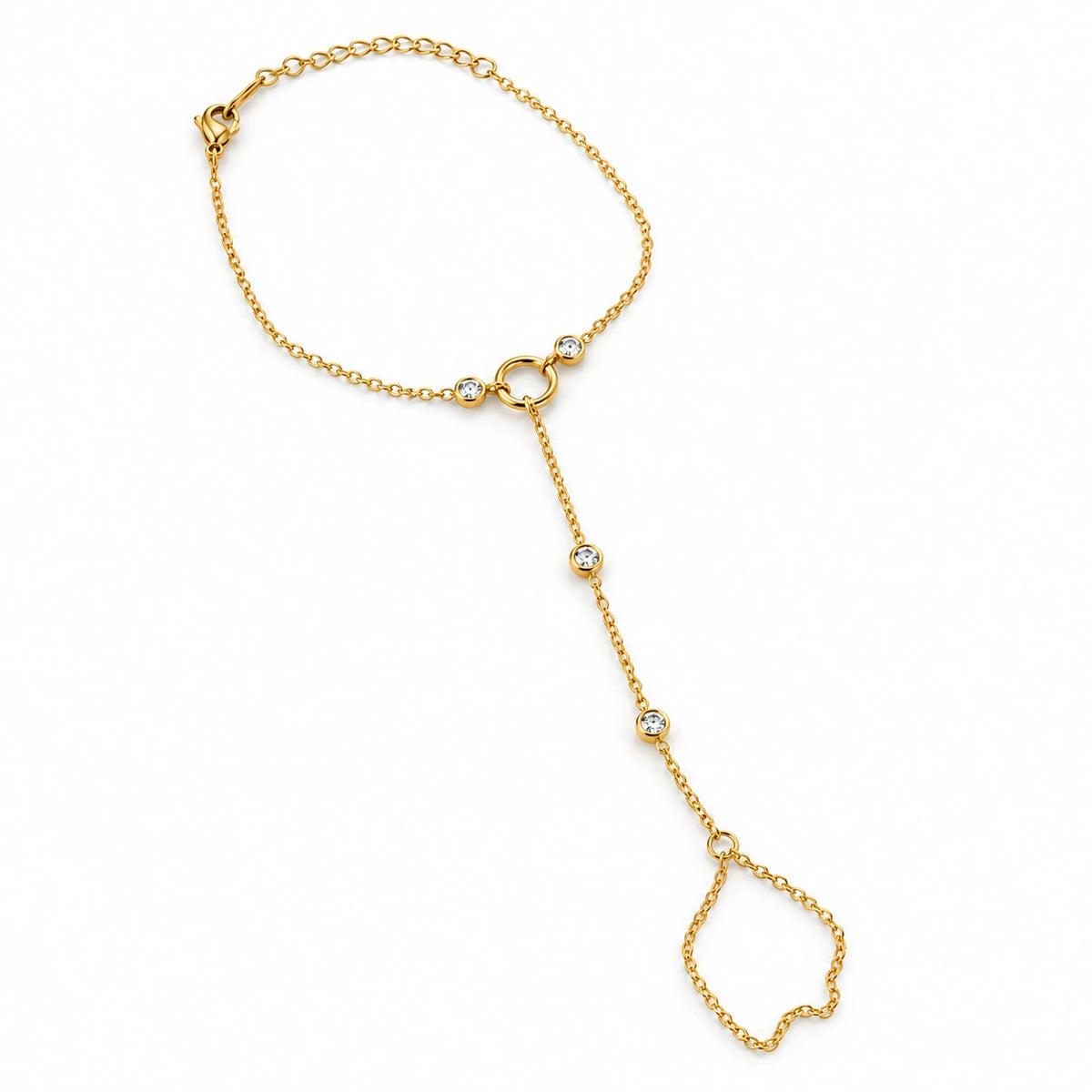 Celeste Halo Crystal Accent Gold Tone Elegant Hand Chain for Women