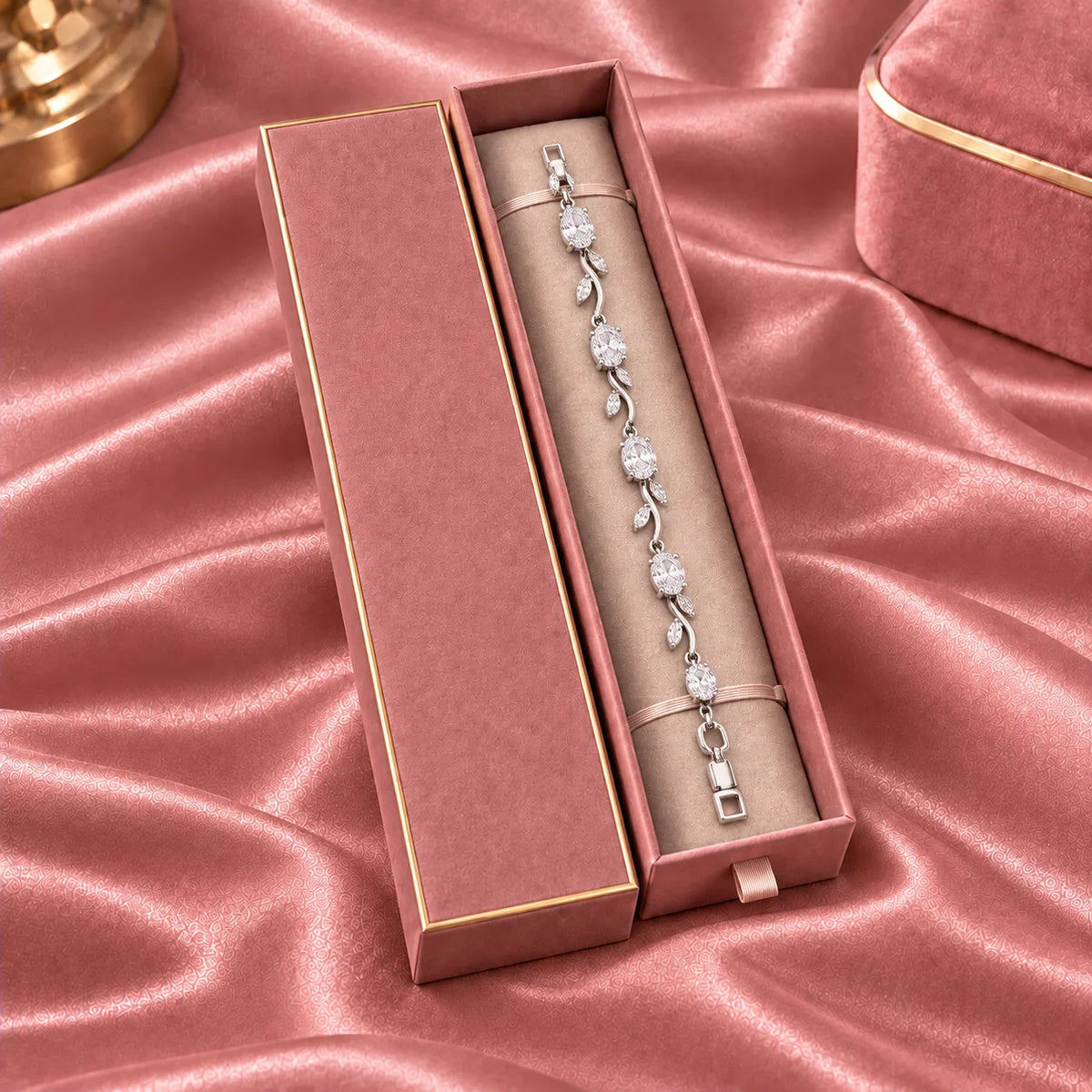 Rosé Tulip Vine Pink Stone Silver Tone Luxury Bracelet