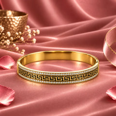 Imperium Meander Black Greek Key Gold Tone Luxury Bangle Bracelet
