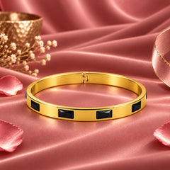 Noir Axis Rectangular Black Accent Gold Tone Luxury Bangle Bracelet