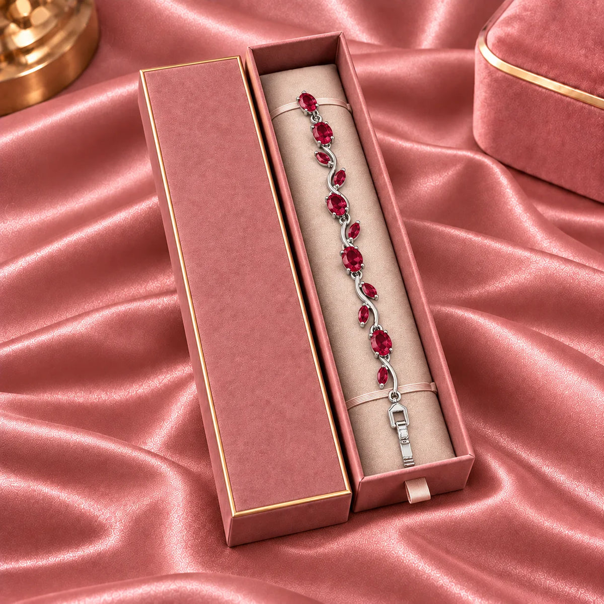 Rosé Tulip Vine Pink Stone Silver Tone Luxury Bracelet