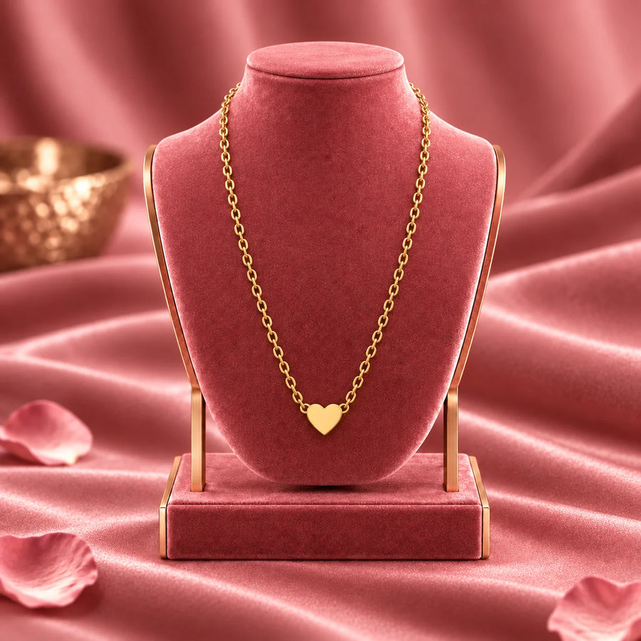 Maison Amour Solid Heart Gold Tone Elegant Pendant Necklace