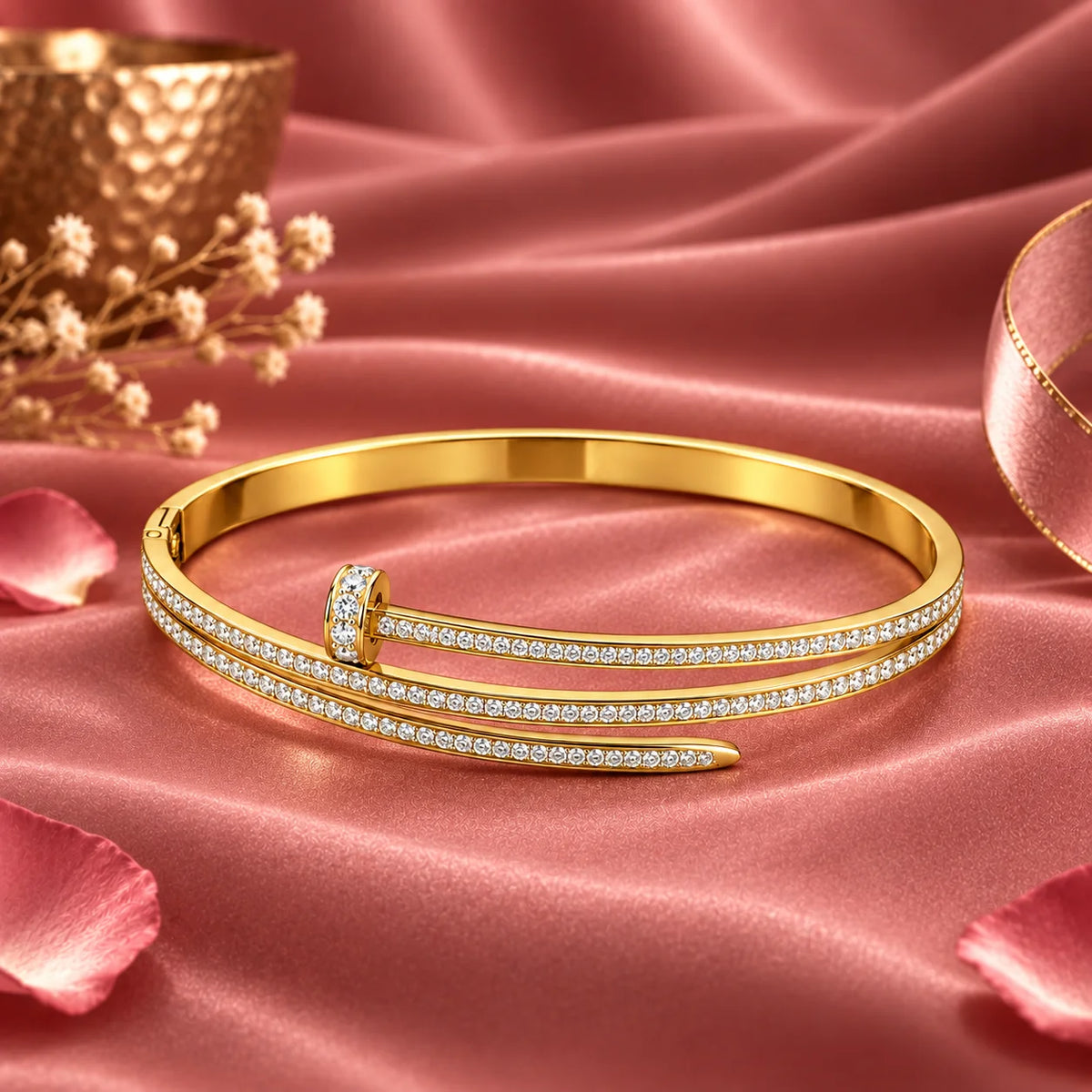 Élan Clou Triple Row Clear Stone Gold Tone Luxury Bangle Bracelet