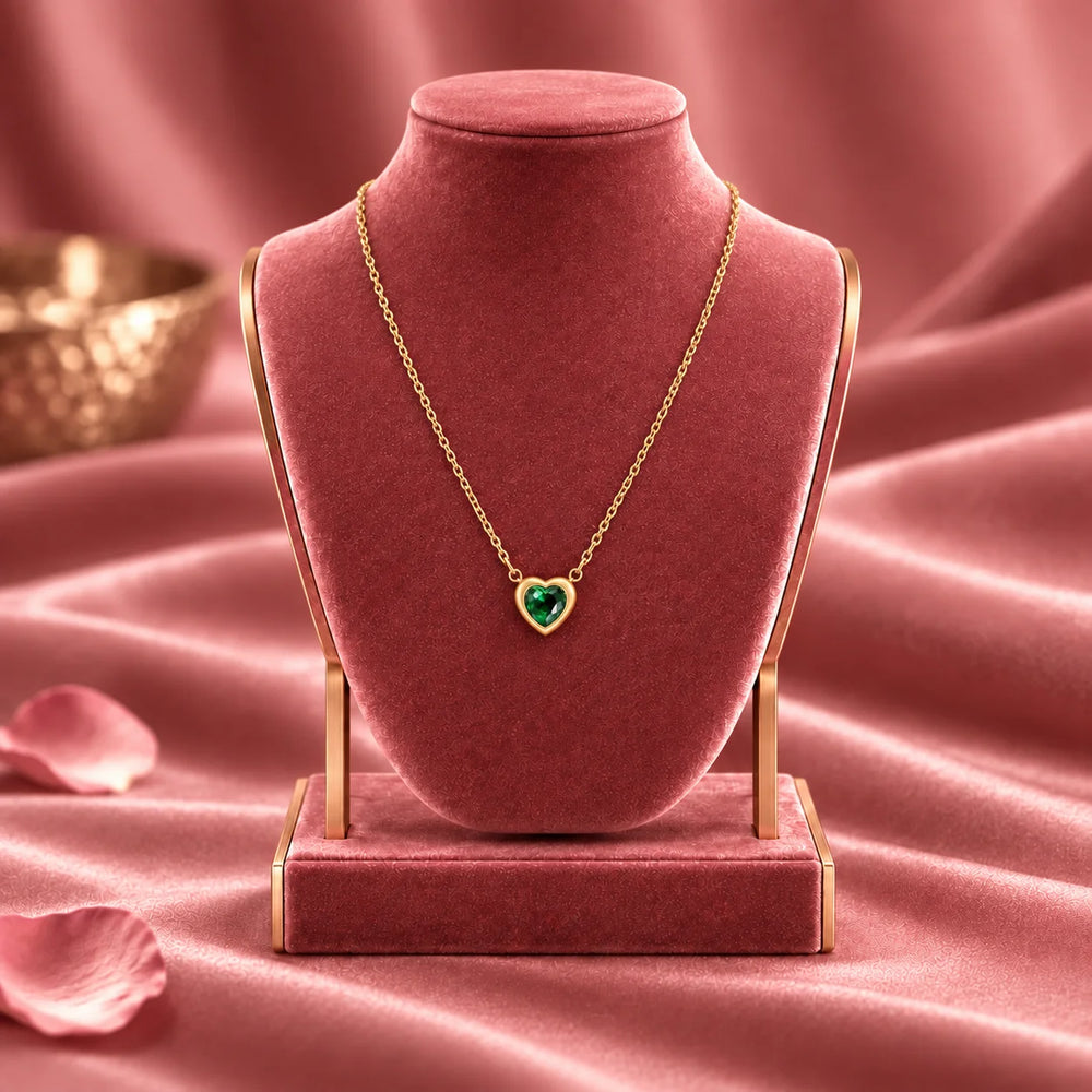 Verdant Amour Green Heart Stone Gold Tone Pendant Necklace
