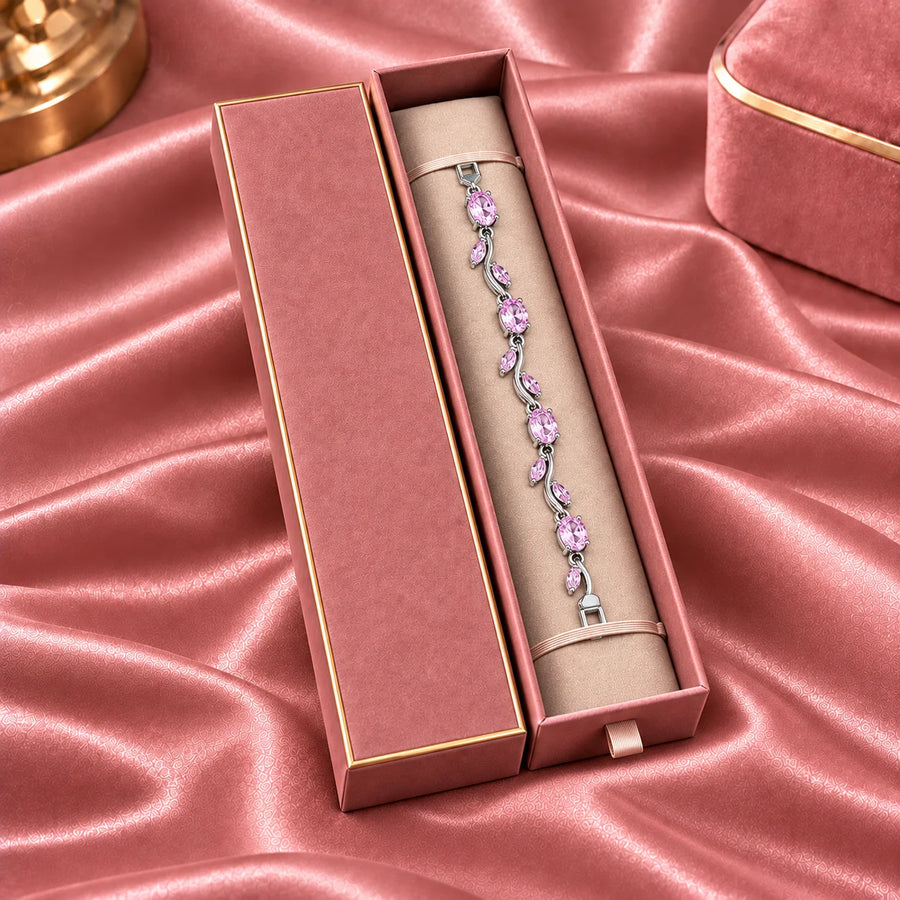 Rosé Tulip Vine Pink Stone Silver Tone Luxury Bracelet