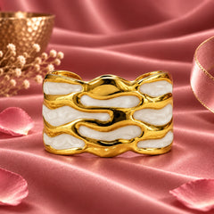 Maison Aurelia Organic Wave Ivory Contrast Gold Tone Cuff Bracelet