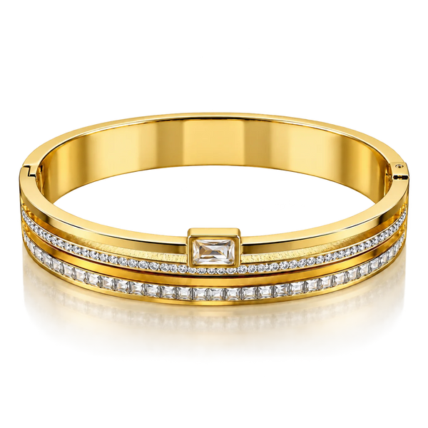 Maison Éclat Double Row Clear Stone Gold Tone Luxury Bangle Bracelet