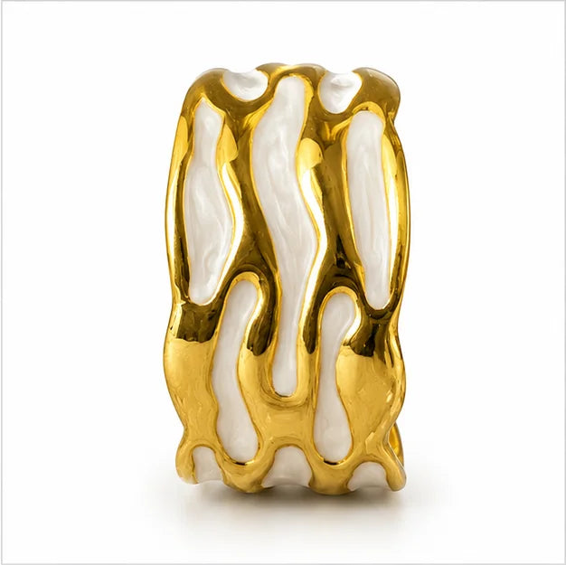 Maison Aurelia Organic Wave Ivory Contrast Gold Tone Cuff Bracelet