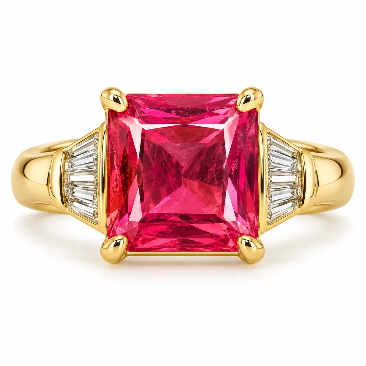 Crimson Éclat Princess Cut Gold Statement Ring