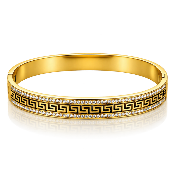 Imperium Meander Black Greek Key Gold Tone Luxury Bangle Bracelet