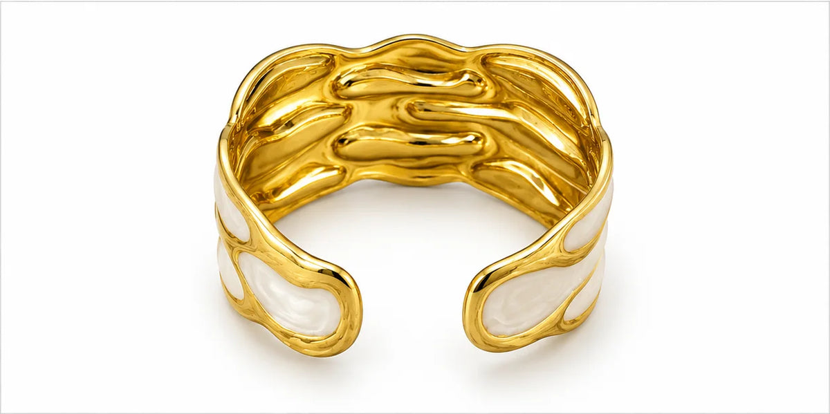 Maison Aurelia Organic Wave Ivory Contrast Gold Tone Cuff Bracelet