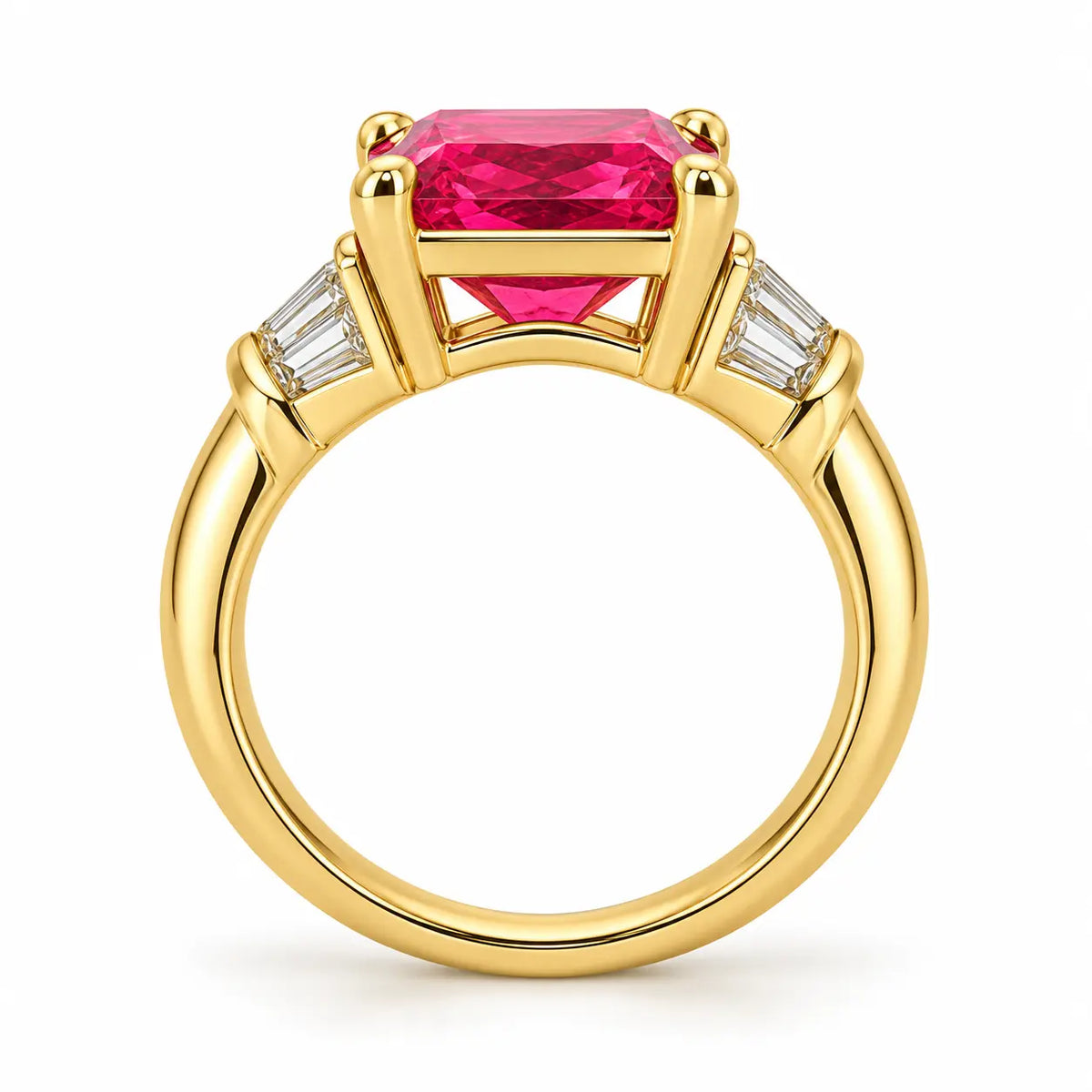 Crimson Éclat Princess Cut Gold Statement Ring