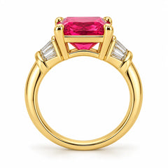 Crimson Éclat Princess Cut Gold Statement Ring