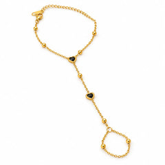 Noir Amour Twin Black Heart Gold Tone Elegant Hand Chain for Women