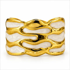 Maison Aurelia Organic Wave Ivory Contrast Gold Tone Cuff Bracelet