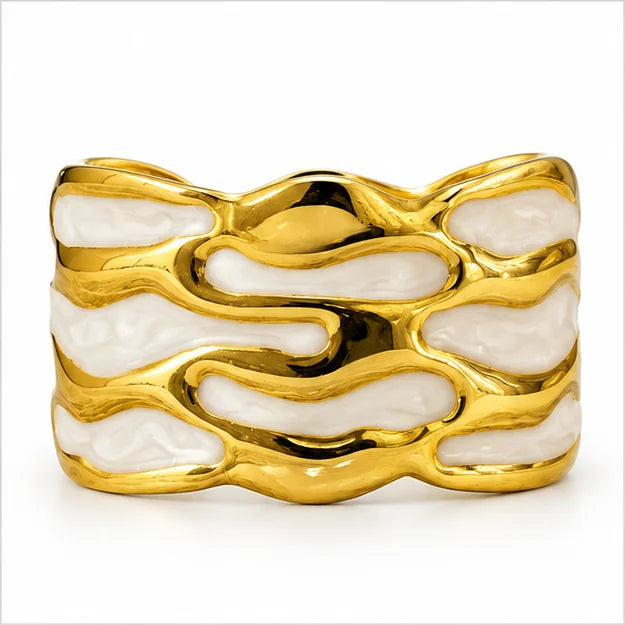 Maison Aurelia Organic Wave Ivory Contrast Gold Tone Cuff Bracelet