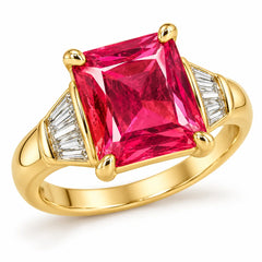 Crimson Éclat Princess Cut Gold Statement Ring