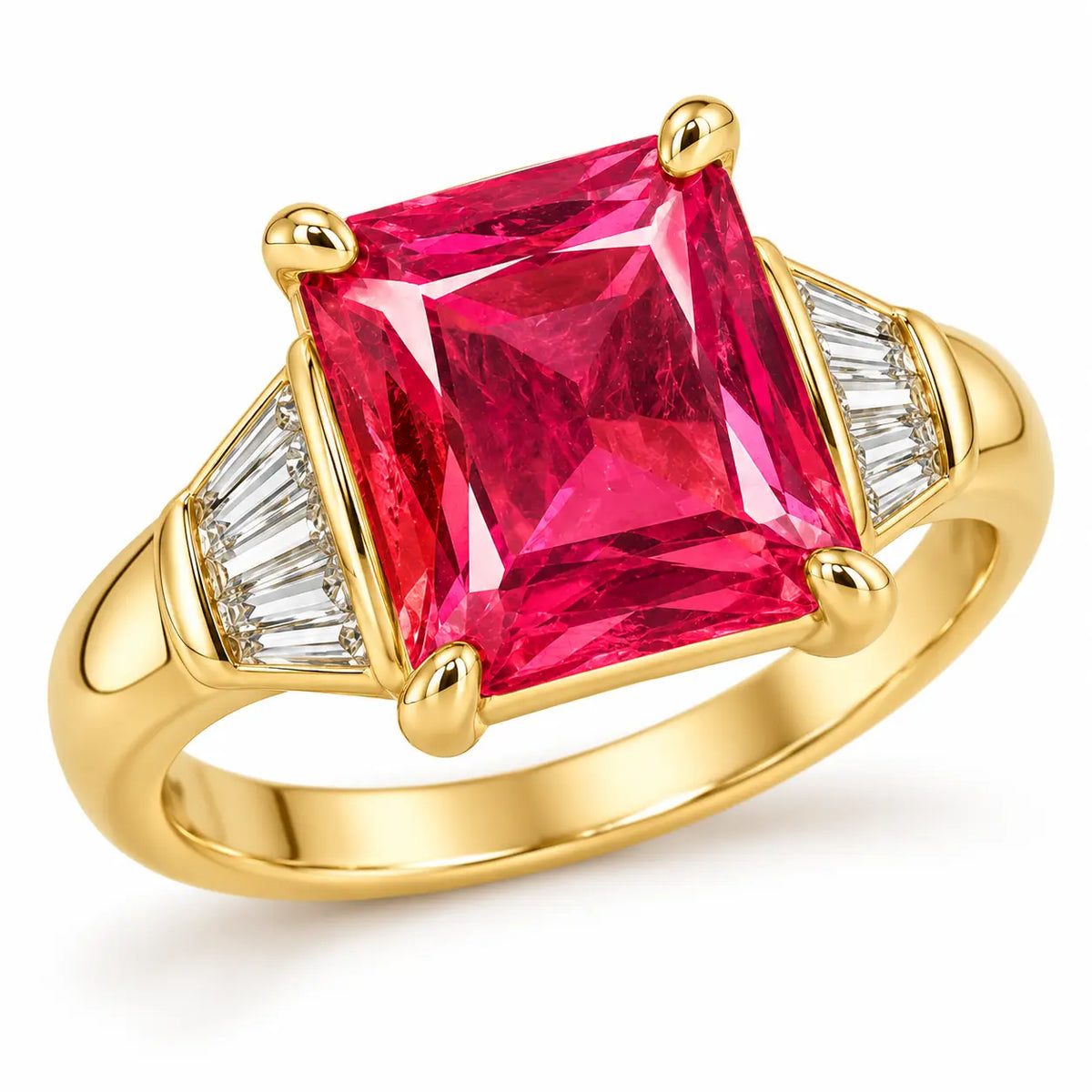 Crimson Éclat Princess Cut Gold Statement Ring