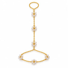Elegant Pearl Bloom Floral Hand Chain in Gold Tone for Women