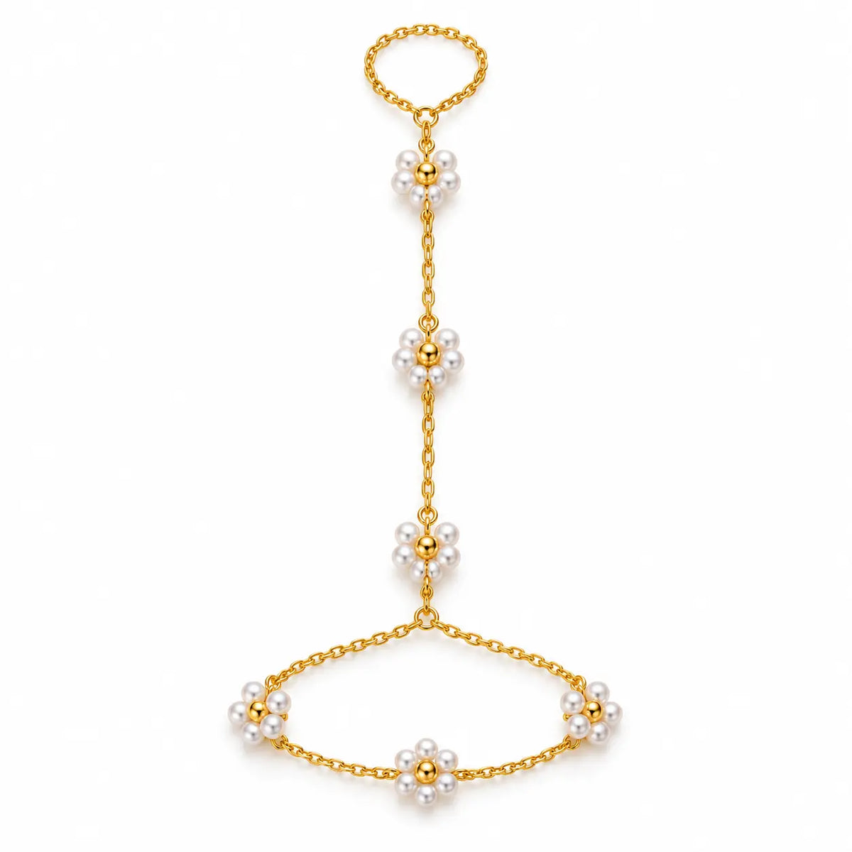 Elegant Pearl Bloom Floral Hand Chain in Gold Tone for Women