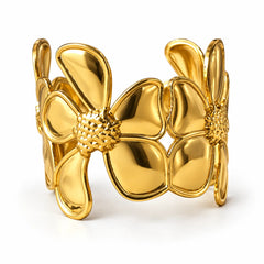 Aurelia Fleur Sculptural Floral Gold Tone Statement Cuff Bracelet