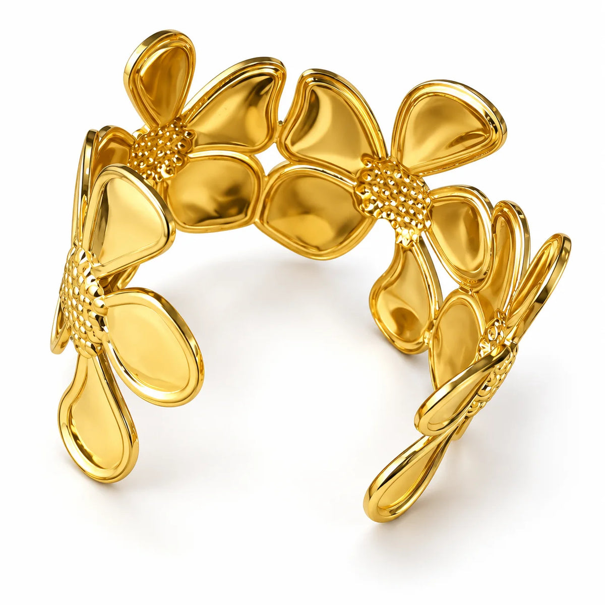 Aurelia Fleur Sculptural Floral Gold Tone Statement Cuff Bracelet