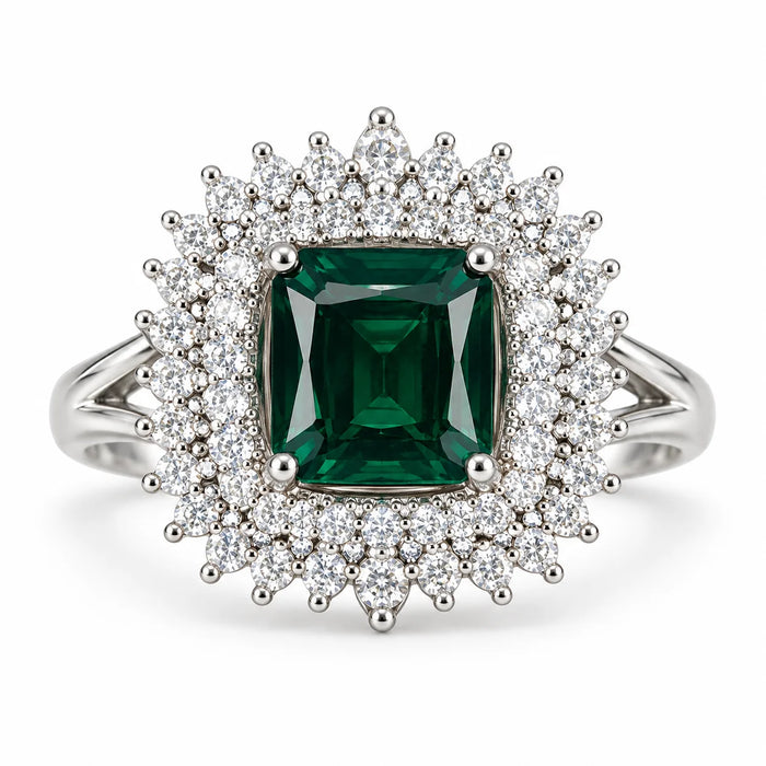 Verdant Royale Square Halo Statement Ring