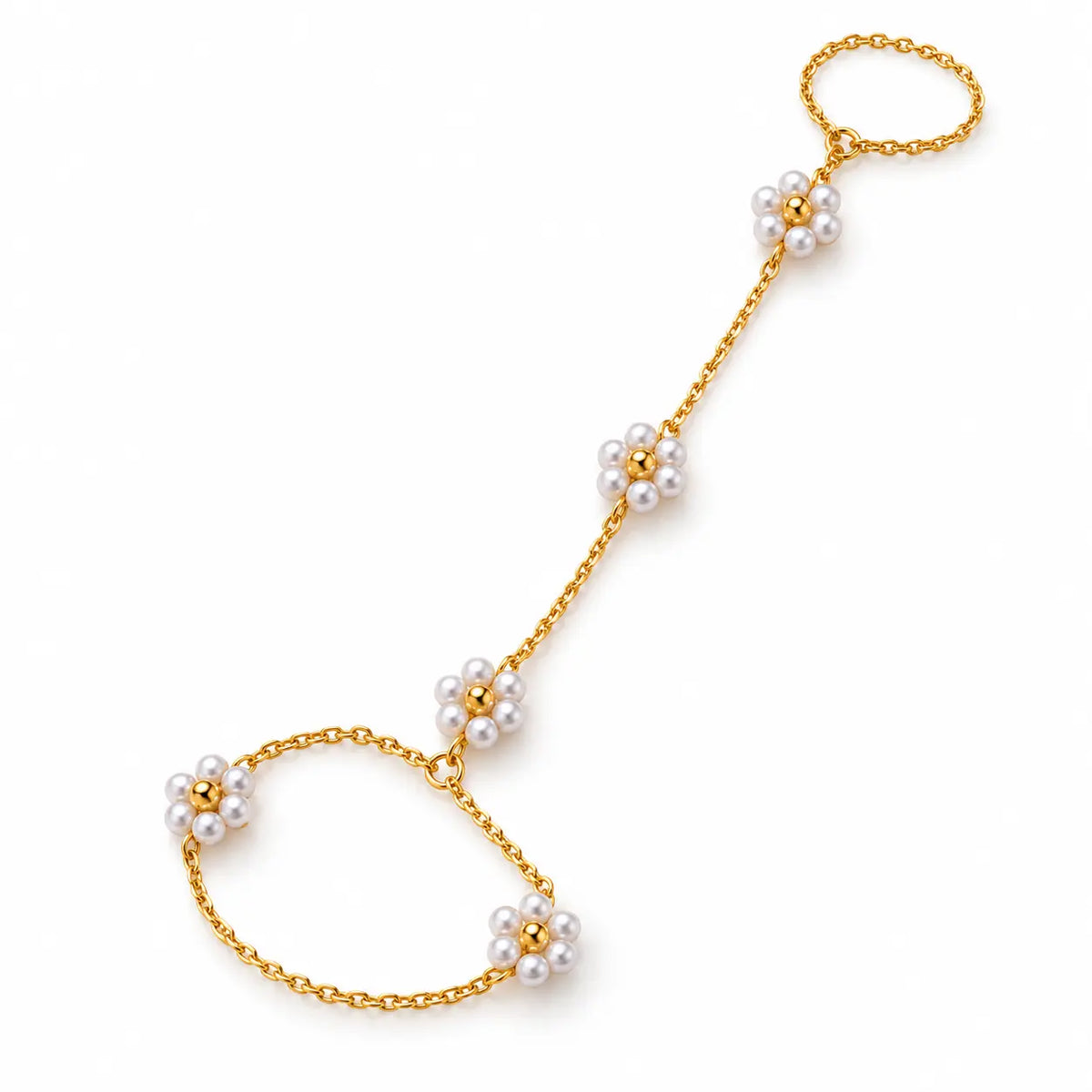 Elegant Pearl Bloom Floral Hand Chain in Gold Tone for Women