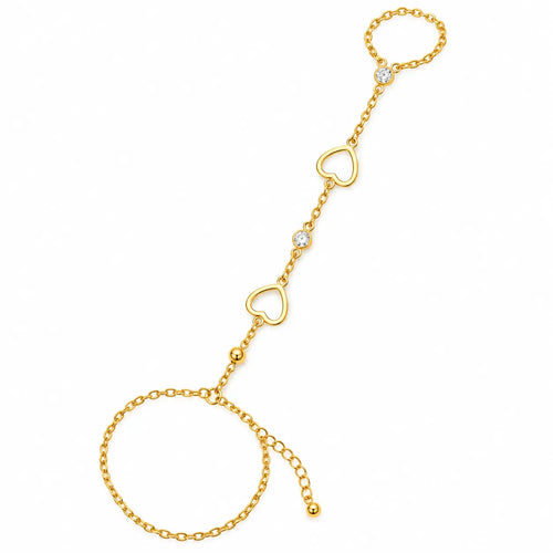 Amora Dual Heart Gold Tone Hand Chain for Women