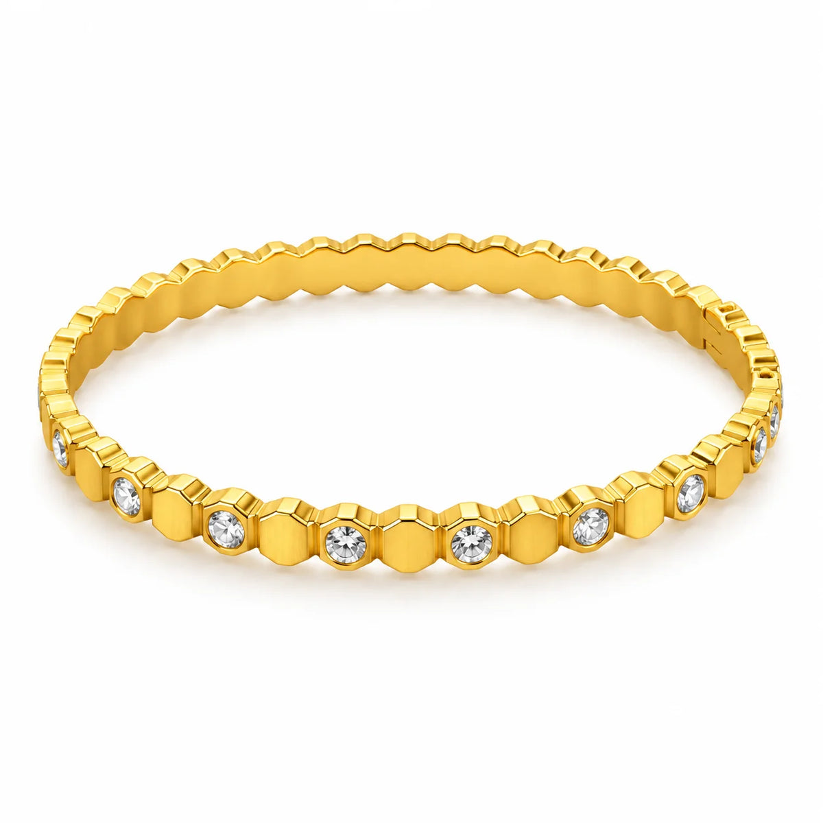 Celeste Lumière Geometric Clear Stone Gold Tone Bangle Bracelet