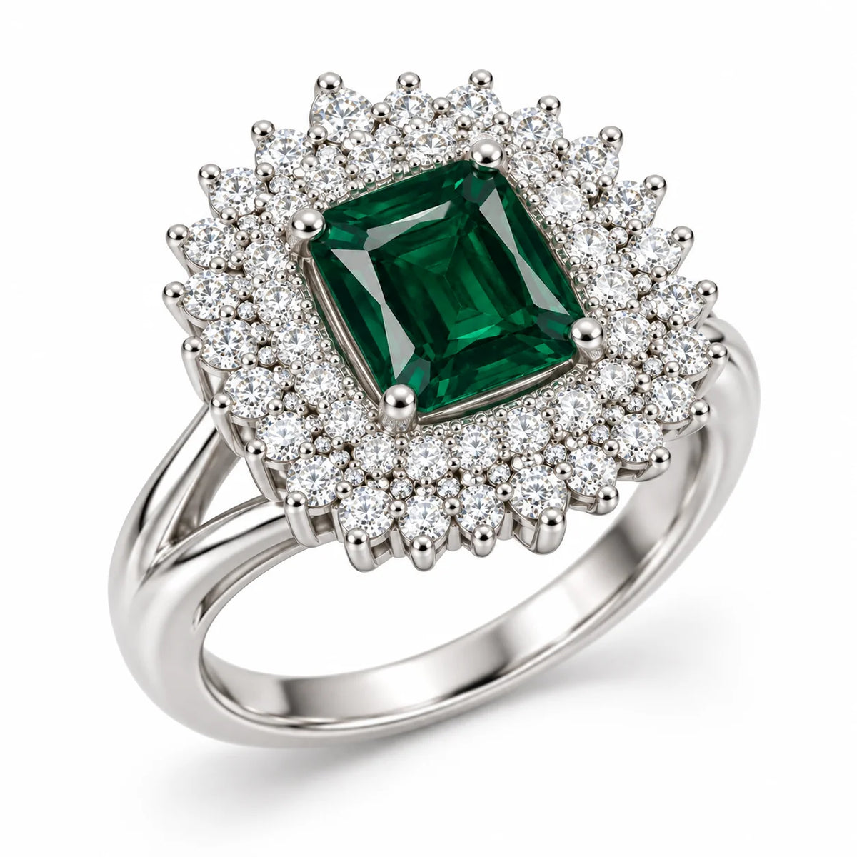 Verdant Royale Square Halo Statement Ring