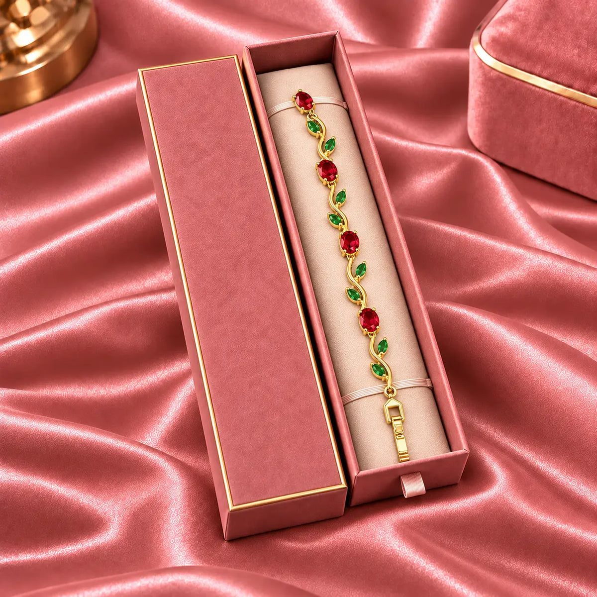 Rosé Tulip Vine Pink Stone Silver Tone Luxury Bracelet